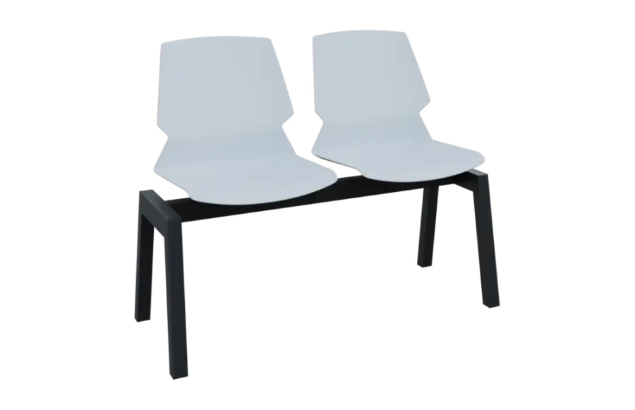 PRETTY 2, plastová lavice do čekárny, 2-sedák, bílá, kostra černá